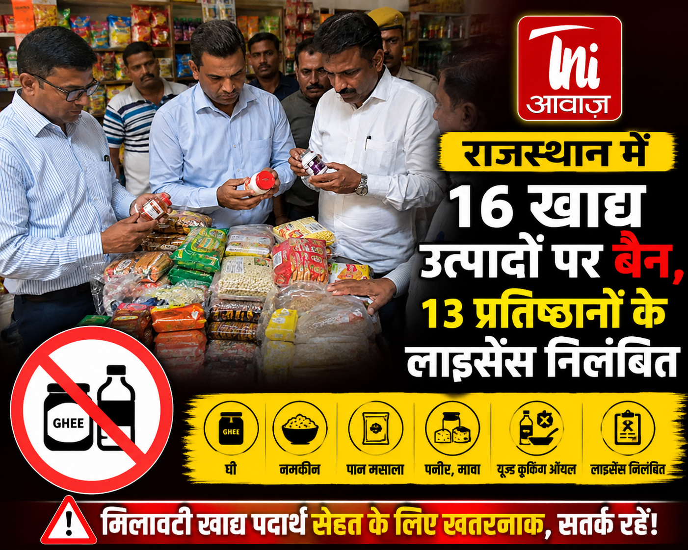 राजस्थान में 16 खाद्य उत्पादों पर बैन, 13 प्रतिष्ठानों के लाइसेंस निलंबित