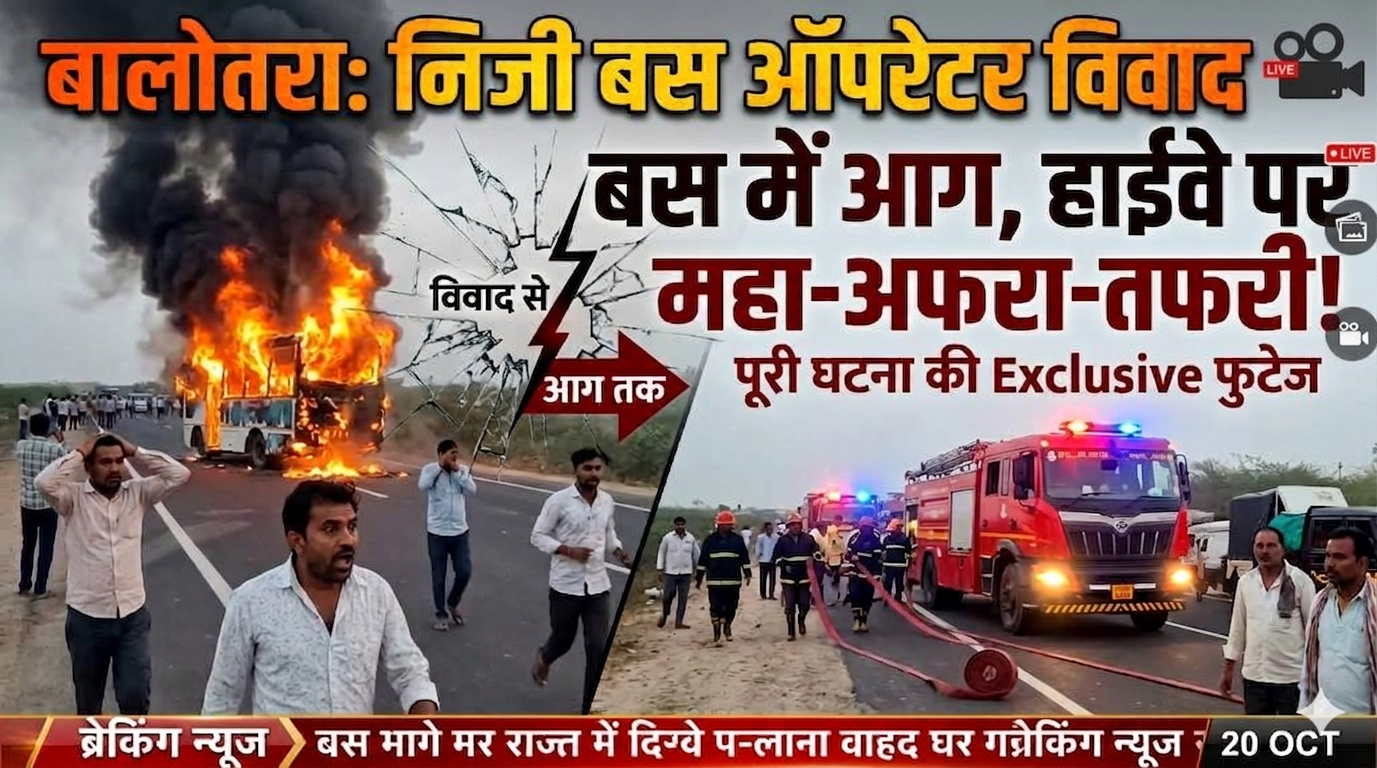बालोतरा में निजी बस ऑपरेटर विवाद: बस में आग, हाईवे पर अफरा-तफरी