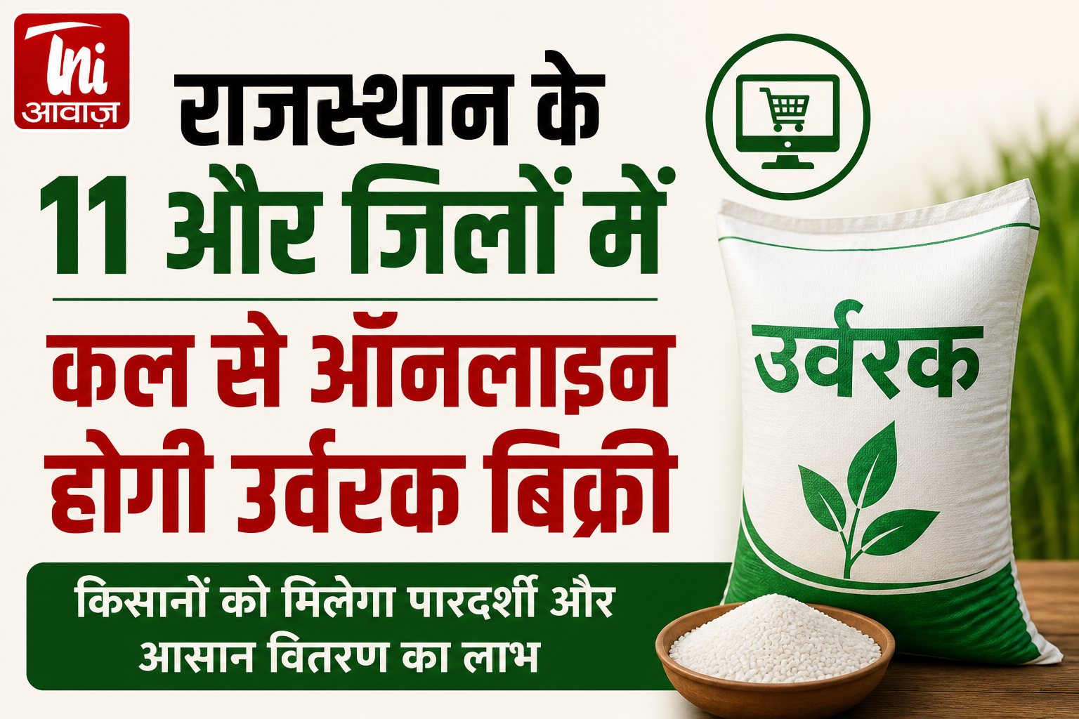 राजस्थान के 11 और जिलों में कल से ऑनलाइन होगी उर्वरक बिक्री, किसानों को मिलेगा डिजिटल व्यवस्था का लाभ