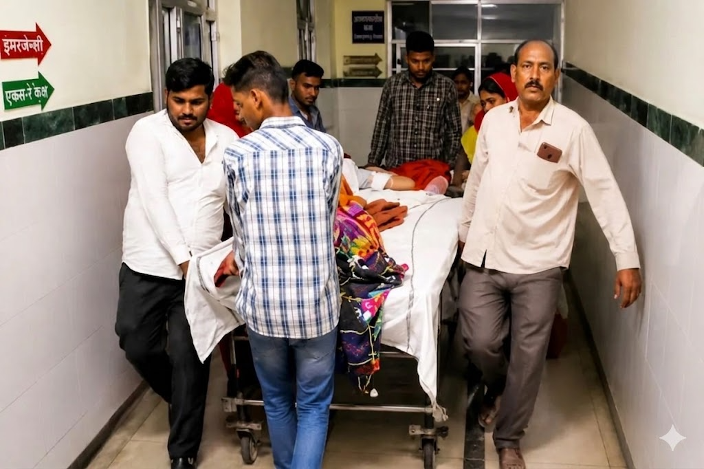 ब्यावर जिला अस्पताल में अव्यवस्था, प्रसूता को ट्रॉली न मिलने पर परिजन पलंग सहित लेकर पहुंचे एम्बुलेंस तक