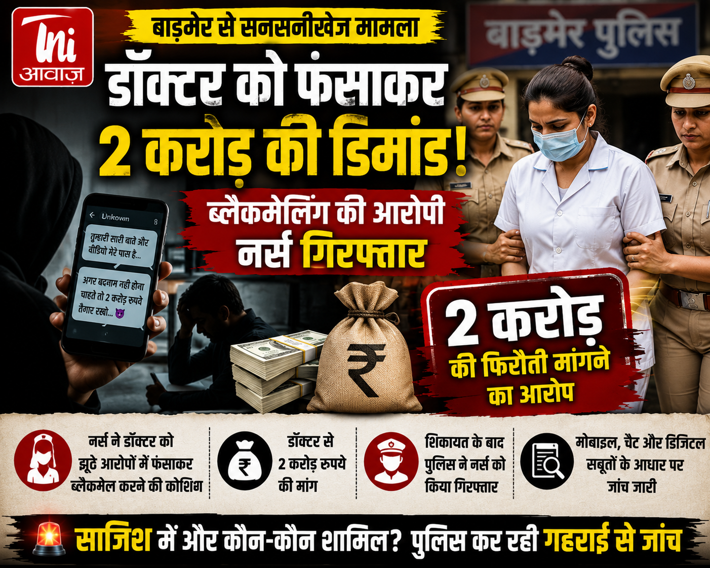 डॉक्टर को ब्लैकमेल कर मांगे 2 करोड़, नर्स गिरफ्तार