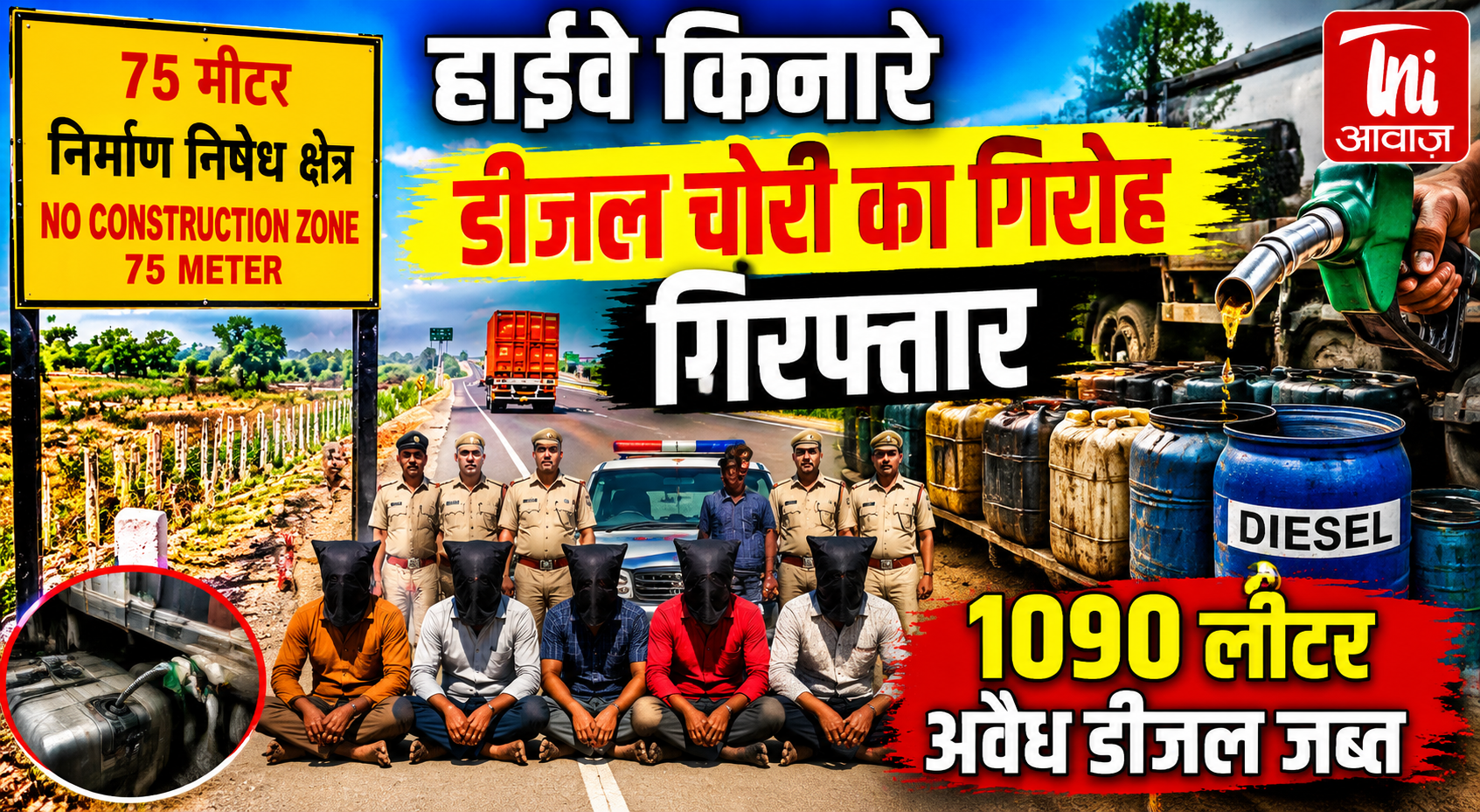 हाईवे किनारे डीजल चोरी का गिरोह गिरफ्तार, 1090 लीटर अवैध डीजल जब्त