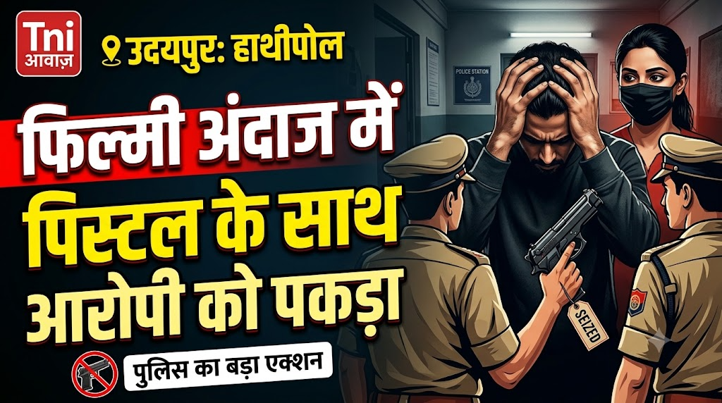 उदयपुर: हाथीपोल पुलिस ने फिल्मी अंदाज में पिस्टल के साथ आरोपी को पकड़ा