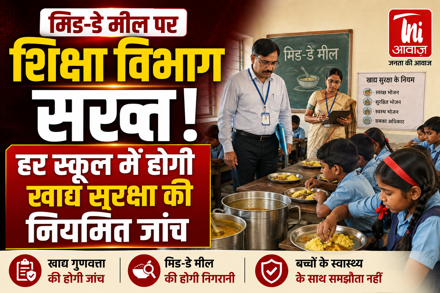 मिड-डे मील पर शिक्षा विभाग सख्त, हर स्कूल में होगी खाद्य सुरक्षा की नियमित जांच