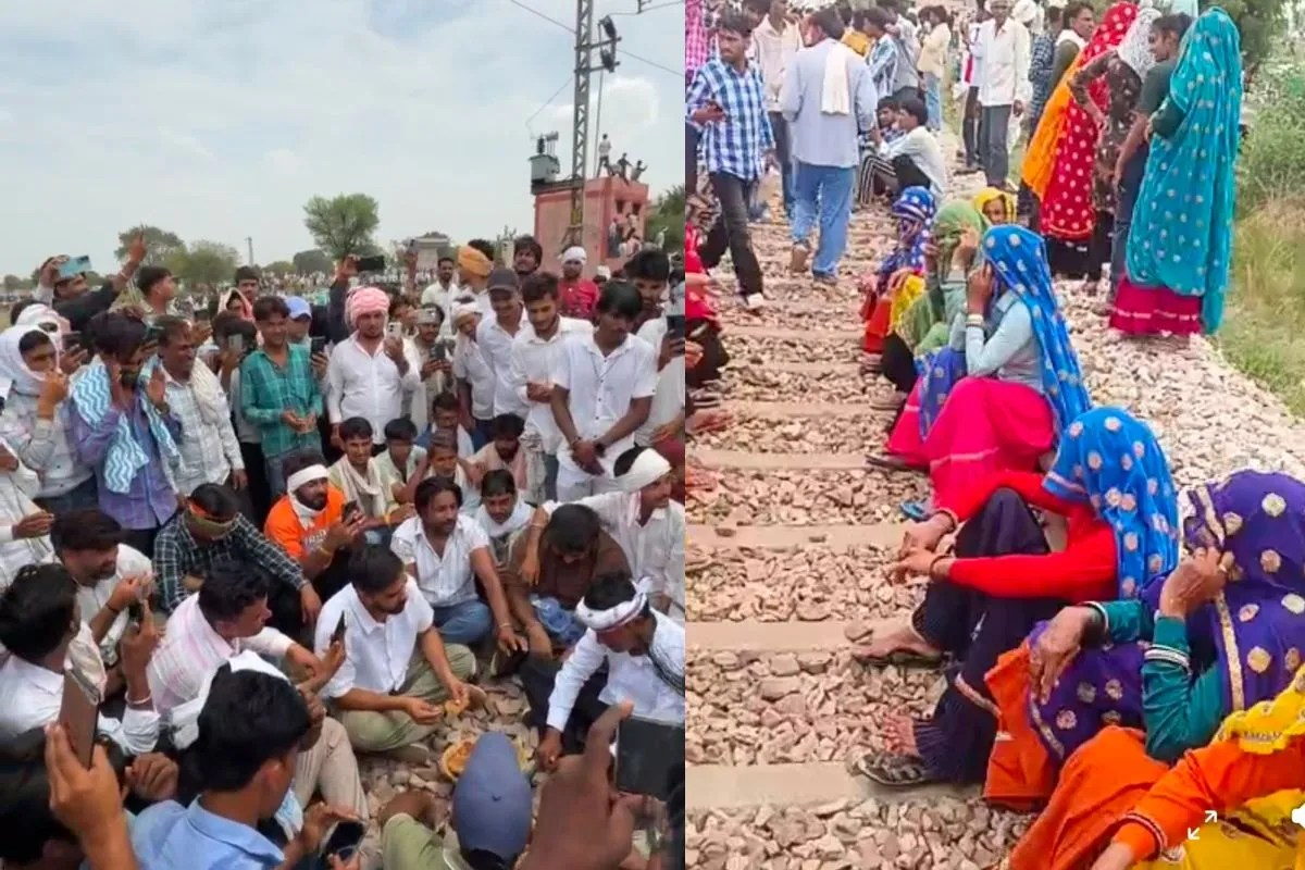 पांचना बांध से पानी की मांग को लेकर किसानों का रेल ट्रैक पर प्रदर्शन