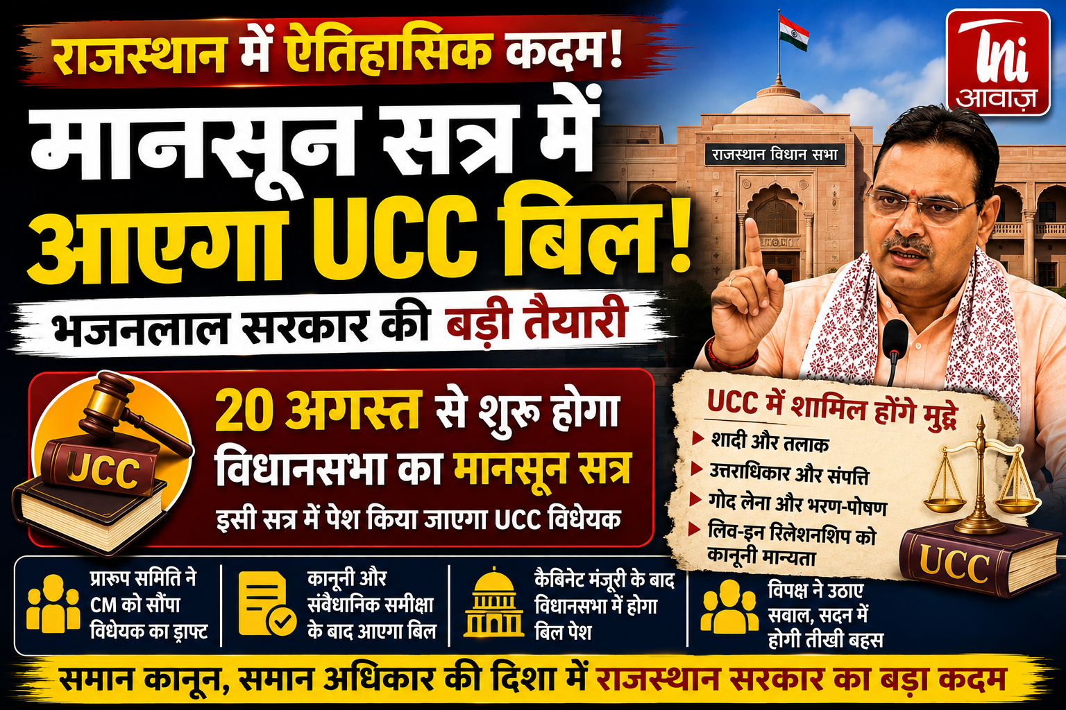 राजस्थान में UCC बिल लाने की तैयारी तेज, 20 अगस्त से शुरू होगा विधानसभा का मानसून सत्र 