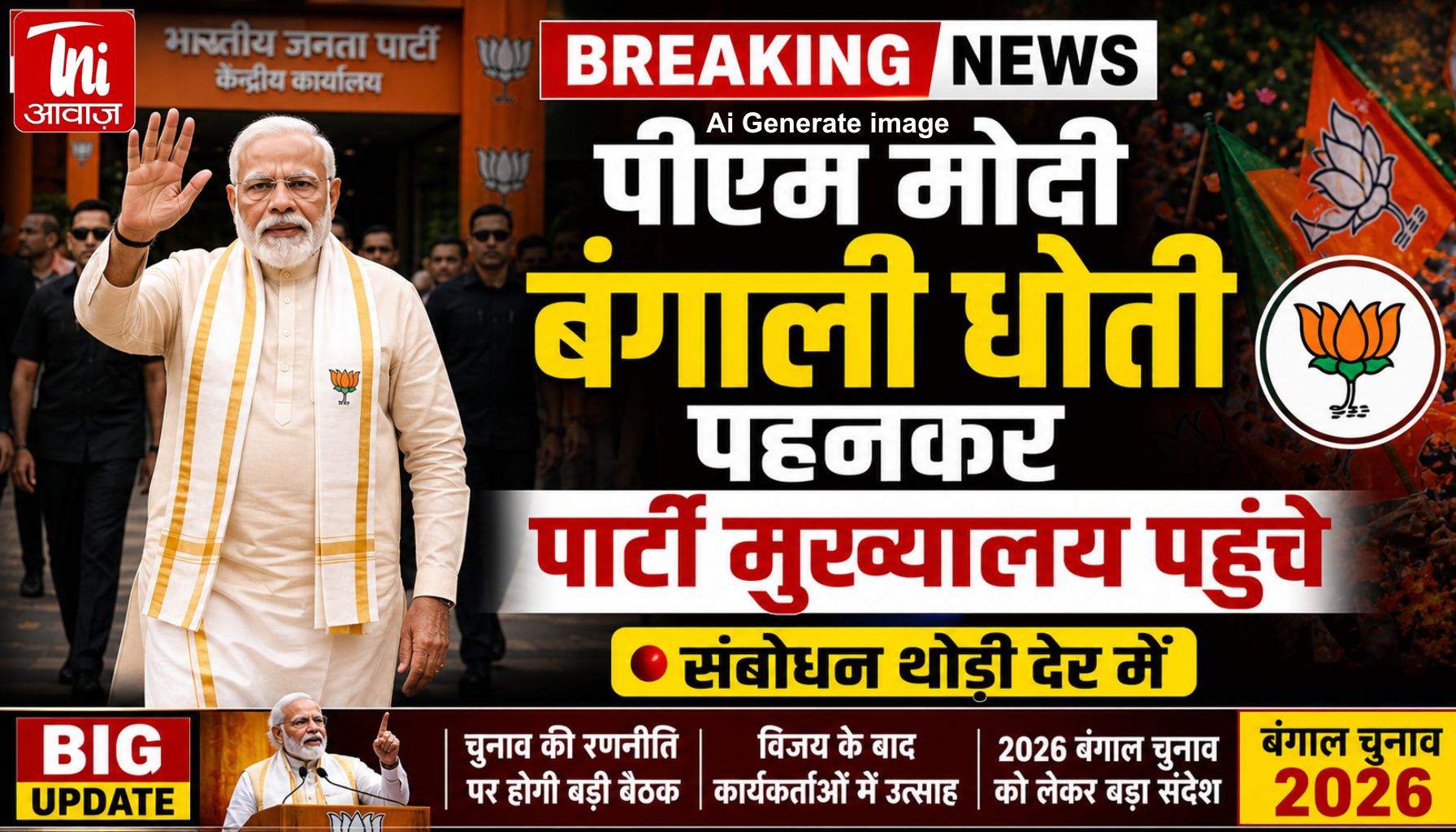 बंगाली धोती में BJP मुख्यालय पहुंचे PM मोदी, जीत के जश्न में डूबा दिल्ली; थोड़ी देर में बड़ा संबोधन