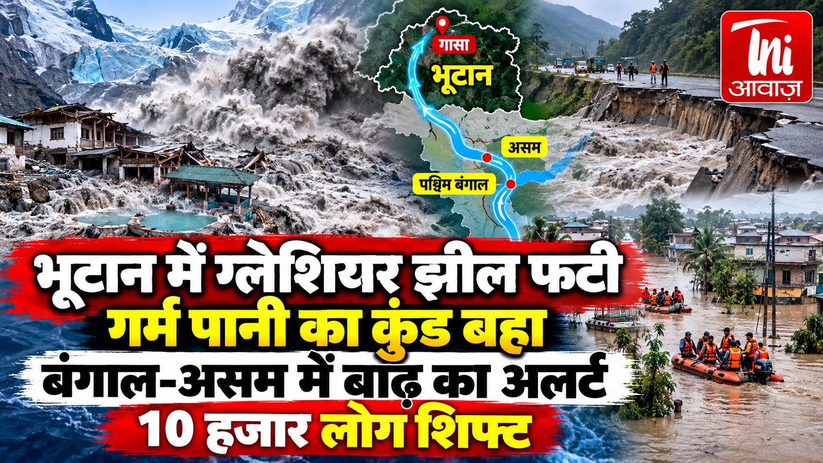 भूटान में ग्लेशियर झील फटी, गासा का मशहूर गर्म पानी का कुंड बहा; भारत में बाढ़ का खतरा, बंगाल में 10 हजार लोग सुरक्षित स्थानों पर भेजे गए