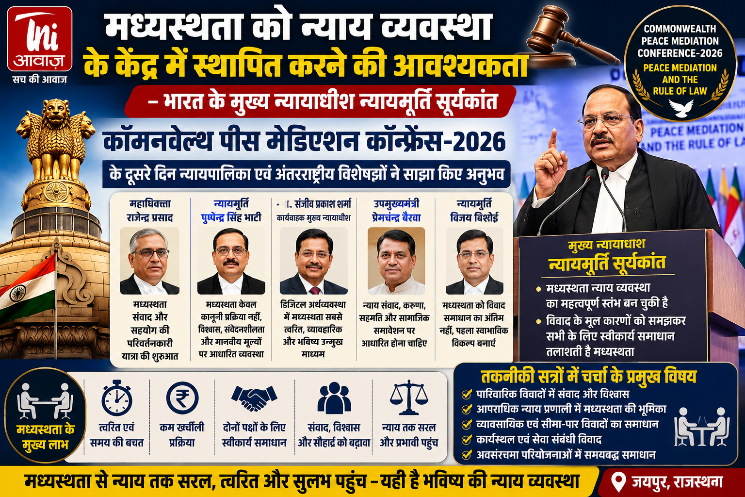 मध्यस्थता को न्याय व्यवस्था का केंद्र बनाने पर जोर, जयपुर सम्मेलन में न्यायपालिका का मंथन 