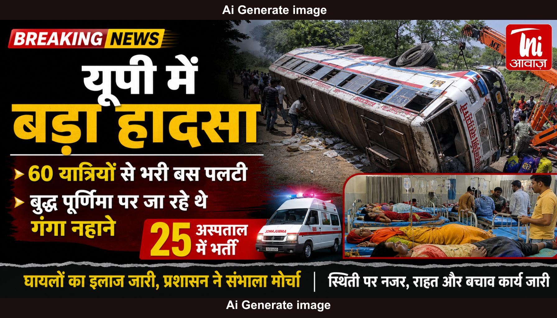 बुद्ध पूर्णिमा पर गंगा स्नान जा रही बस का भयानक हादसा: ओवरटेक में पलटी, 60 में से 25 घायल—यात्रियों ने पहले ही दी थी चेतावनी!