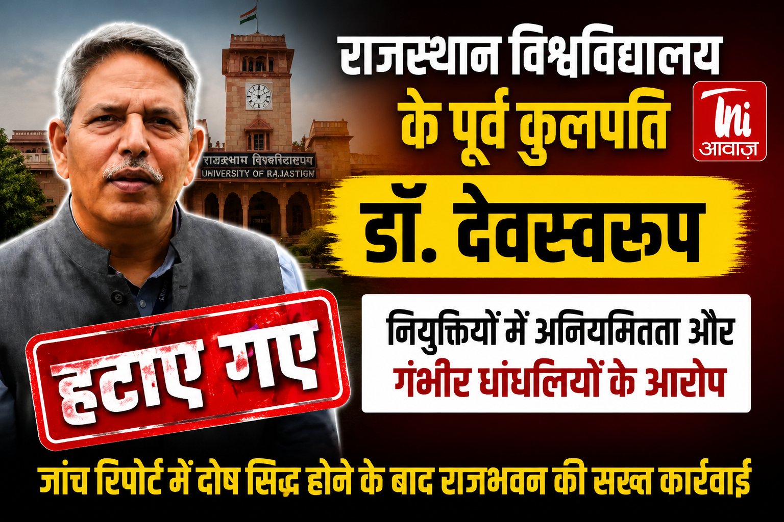 राजस्थान विश्वविद्यालय के पूर्व कुलपति डॉ. देवस्वरूप को पद से हटाया गया