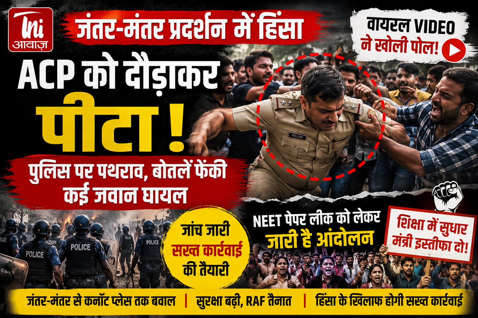 जंतर-मंतर प्रदर्शन में हिंसा का नया VIDEO! ACP को दौड़ाकर पीटा, पुलिस पर पथराव से मची अफरा-तफरी 