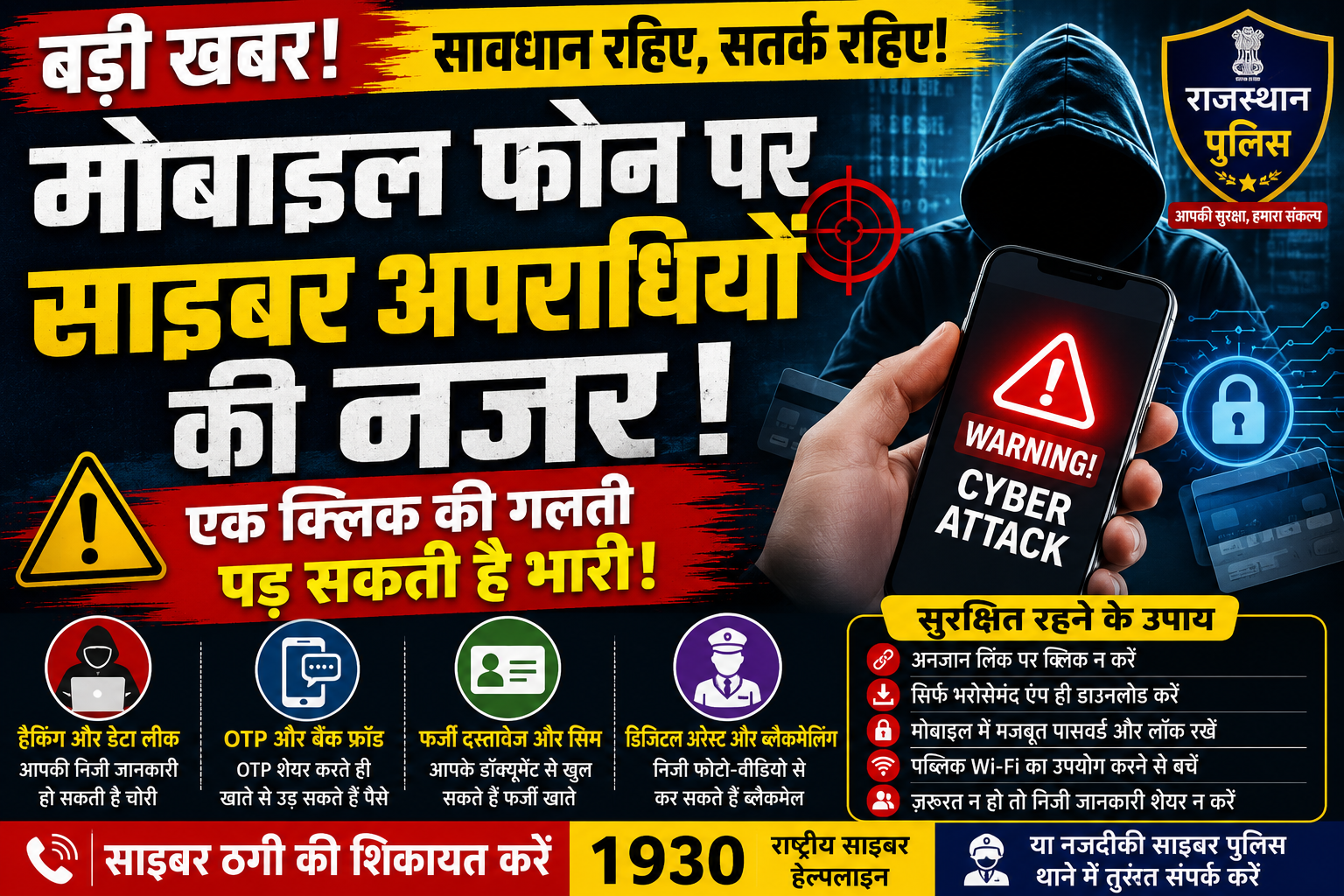मोबाइल पर साइबर अपराधियों की नजर, एक क्लिक की गलती पड़ सकती है भारी! राजस्थान पुलिस ने जारी की अहम एडवाइजरी